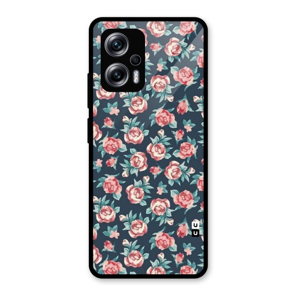 Floral Navy Bloom Glass Back Case for Redmi K50i