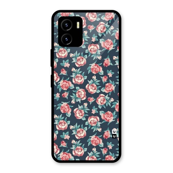 Floral Navy Bloom Glass Back Case for Vivo Y15s