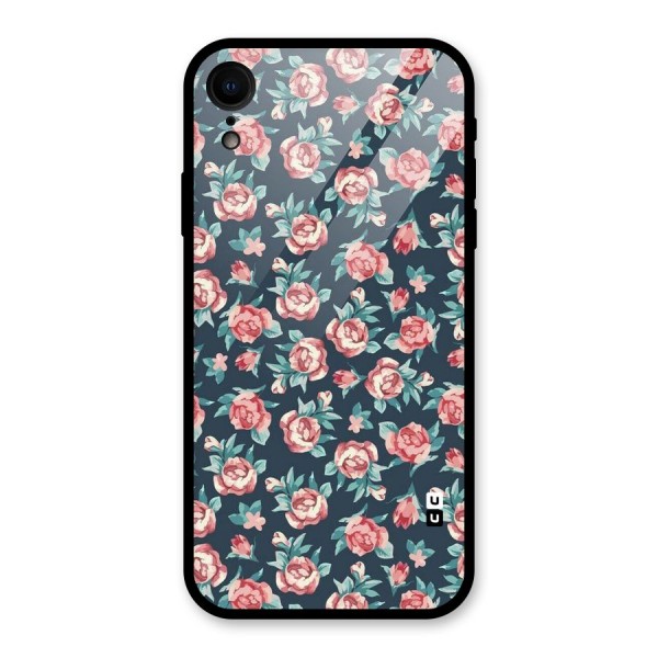 Floral Navy Bloom Glass Back Case for XR