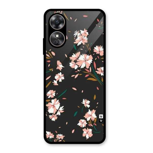 Floral Petals Peach Glass Back Case for Oppo A17