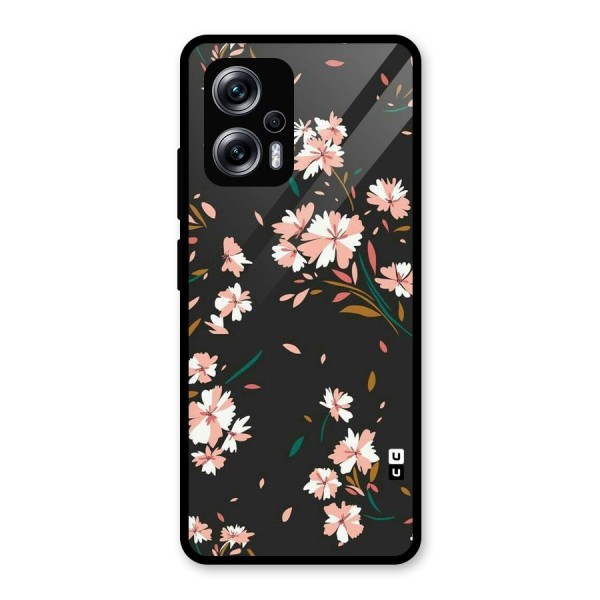 Floral Petals Peach Glass Back Case for Redmi K50i