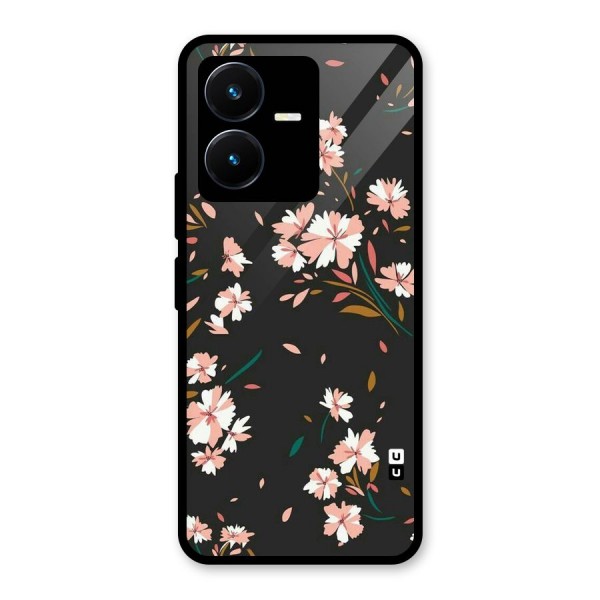 Floral Petals Peach Glass Back Case for Vivo Y22