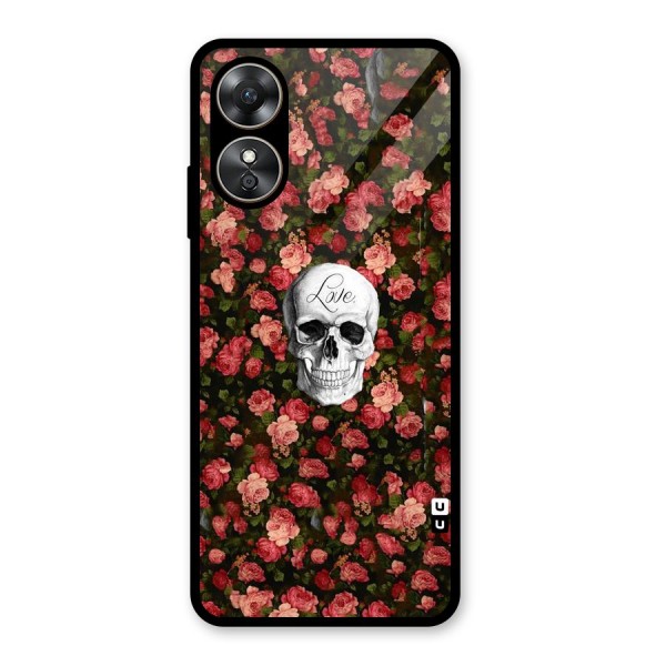 Floral Skull Love Glass Back Case for Oppo A17