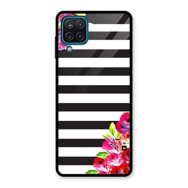 Floral Stripes Glass Back Case for Galaxy A12