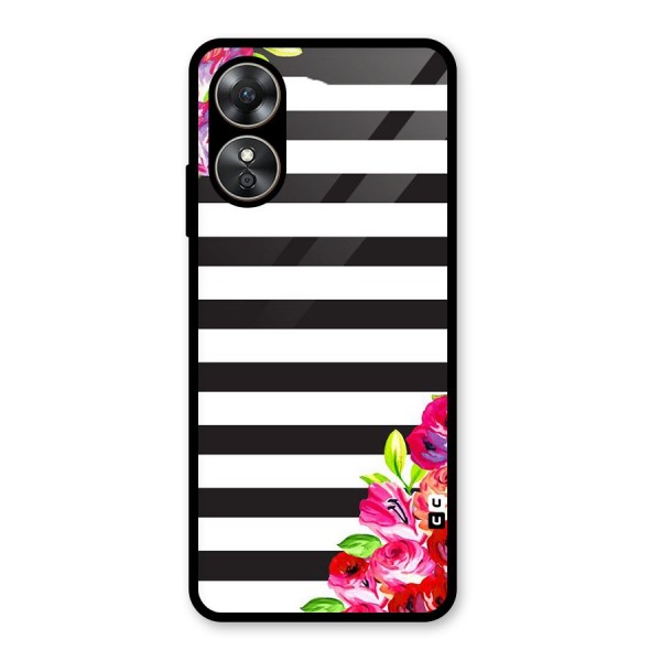 Floral Stripes Glass Back Case for Oppo A17