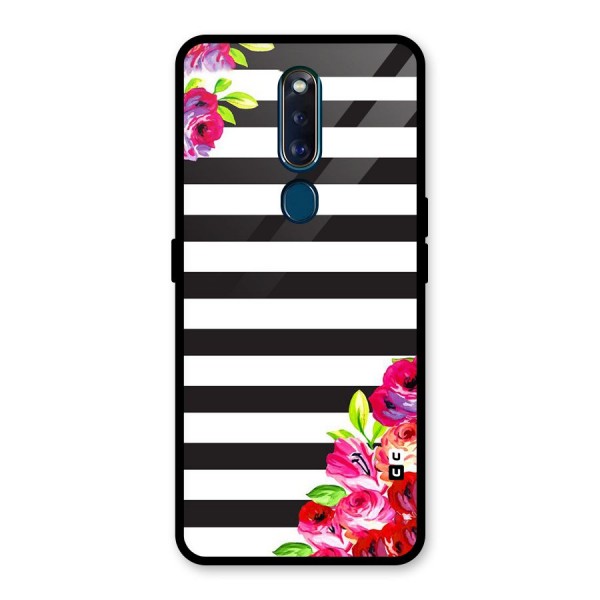 Floral Stripes Glass Back Case for Oppo F11 Pro