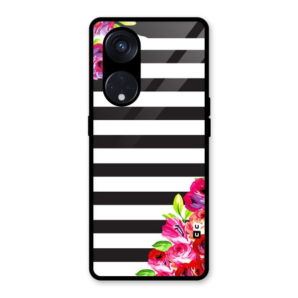 Floral Stripes Glass Back Case for Reno8 T 5G