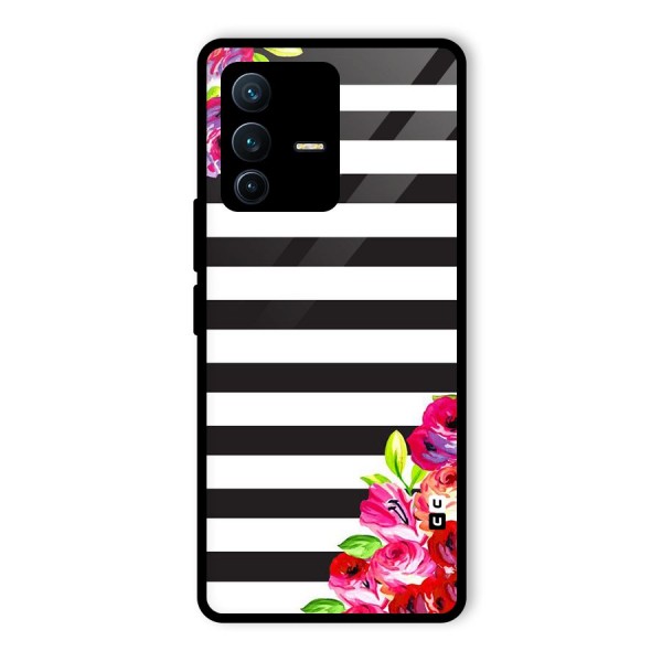 Floral Stripes Glass Back Case for Vivo V23 Pro