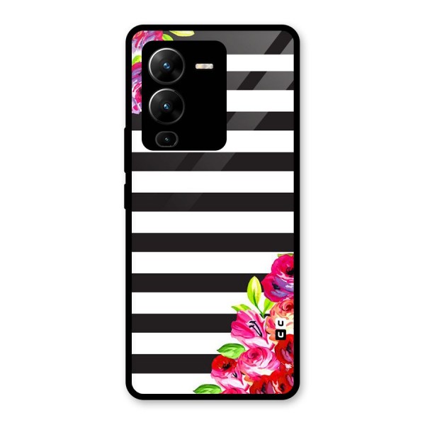 Floral Stripes Glass Back Case for Vivo V25 Pro