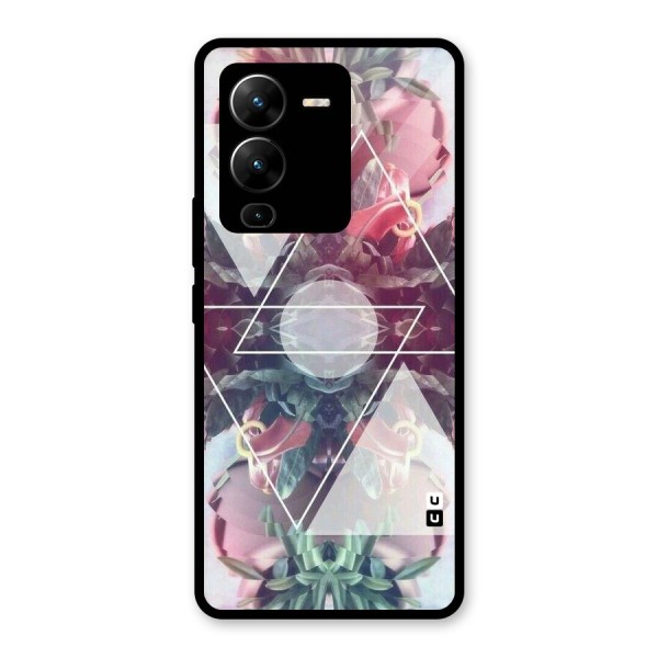 Floral Triangle Glass Back Case for Vivo V25 Pro