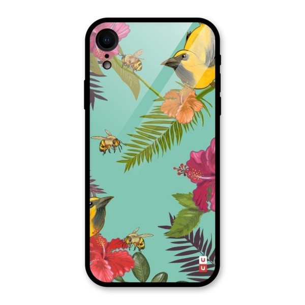 Flower Bird and Bee Glass Back Case for XR