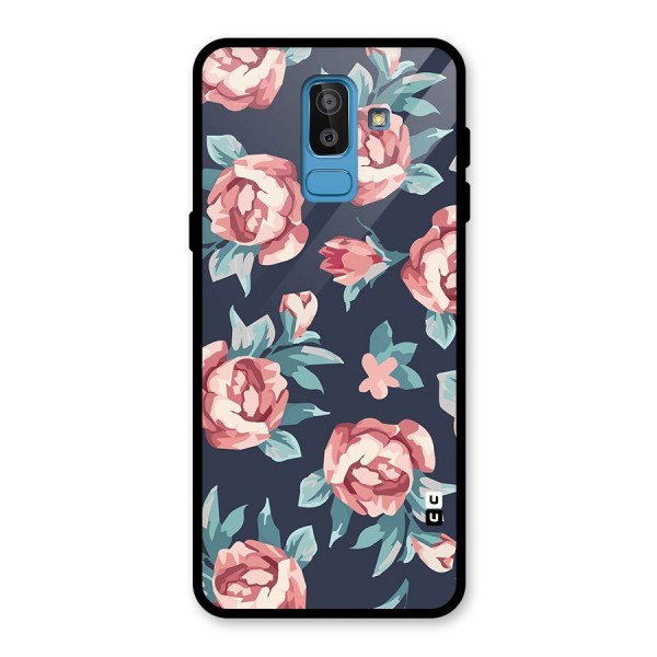 Flowers Painting Glass Back Case for Galaxy J8