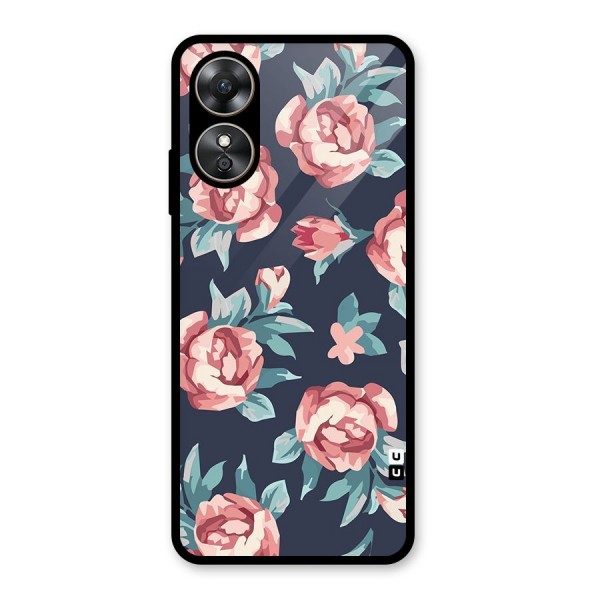 Flowers Painting Glass Back Case for Oppo A17