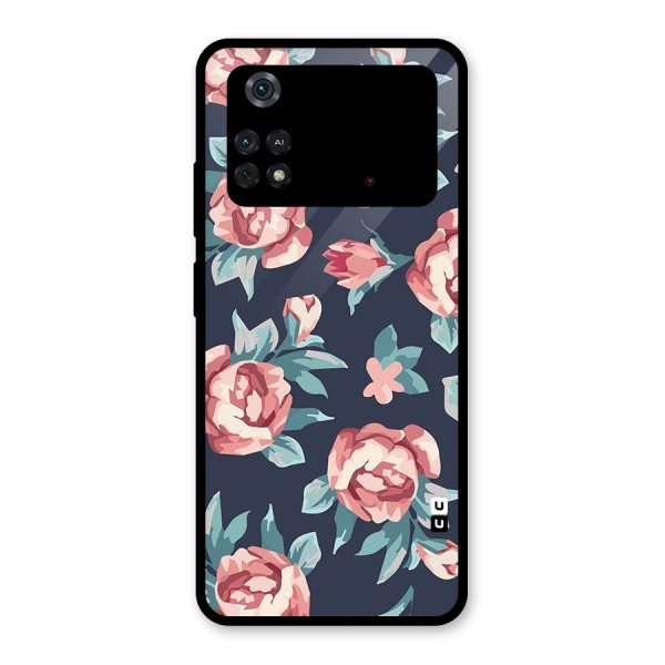 Flowers Painting Glass Back Case for Poco M4 Pro 4G