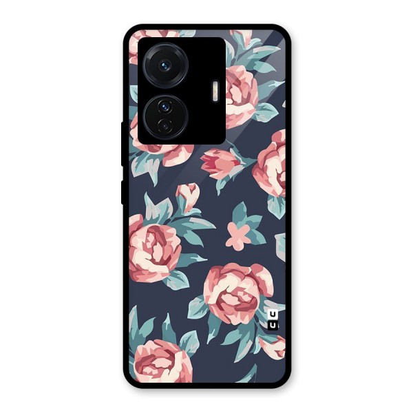 Flowers Painting Glass Back Case for Vivo T1 Pro