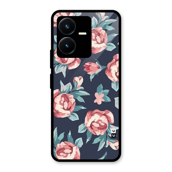 Flowers Painting Glass Back Case for Vivo Y22