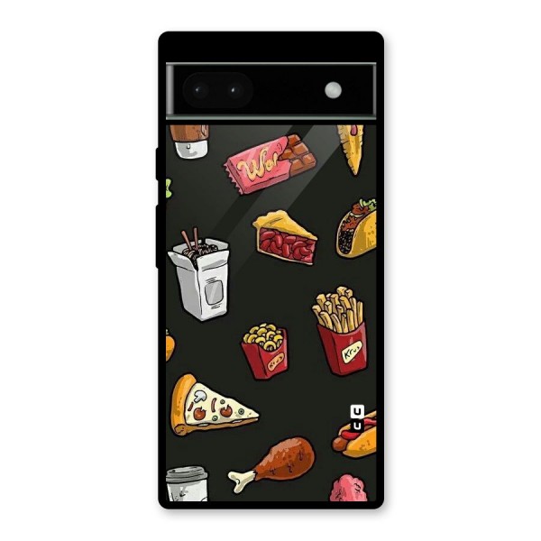 Foodie Pattern Glass Back Case for Google Pixel 6a