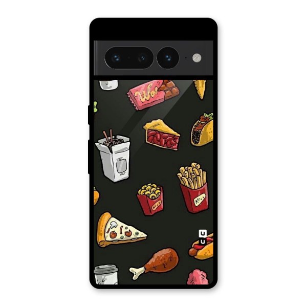 Foodie Pattern Glass Back Case for Google Pixel 7 Pro