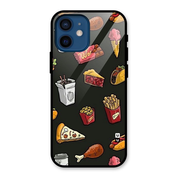 Foodie Pattern Glass Back Case for iPhone 12 Mini