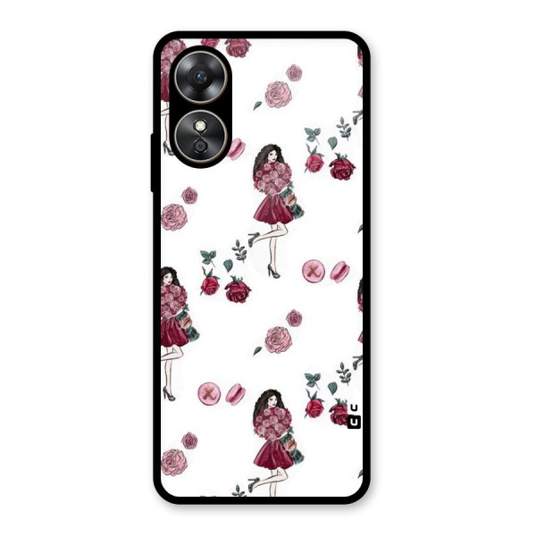 Girl With Flowers Glass Back Case for Oppo A17