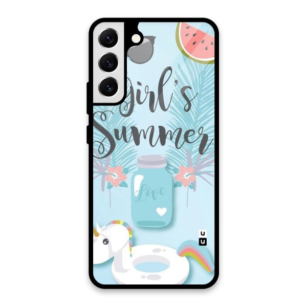 Girls Summer Glass Back Case for Galaxy S22 Plus 5G