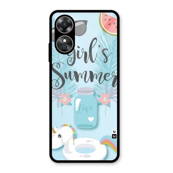 Girls Summer Glass Back Case for Oppo A17