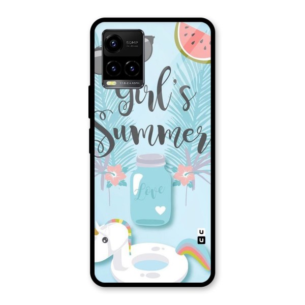 Girls Summer Glass Back Case for Vivo Y21 2021