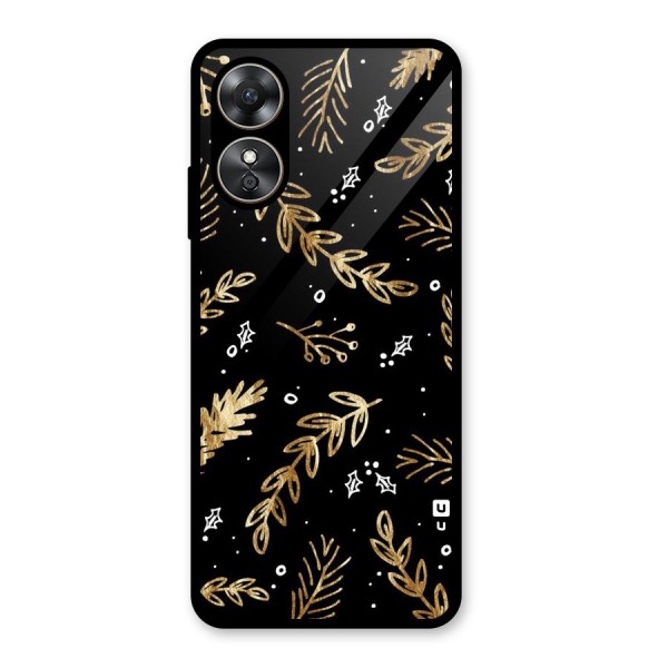 Gold Palm Leaves Glass Back Case for Oppo A17