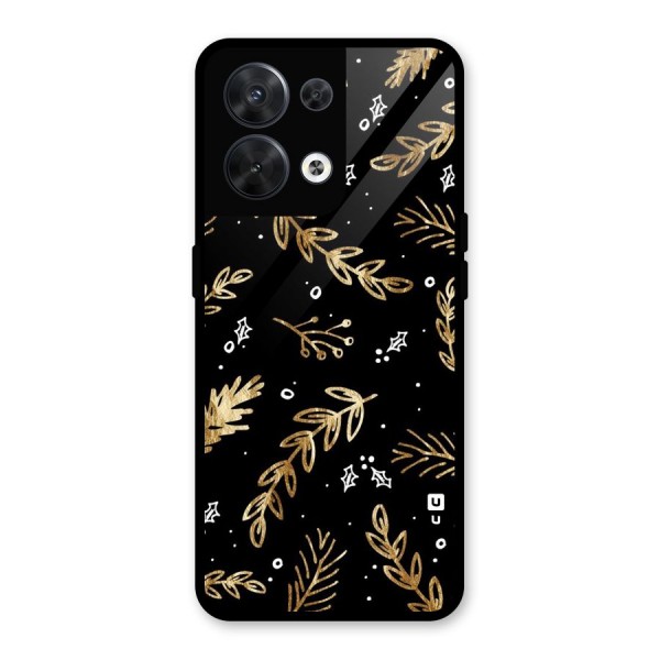 Gold Palm Leaves Glass Back Case for Oppo Reno8 5G