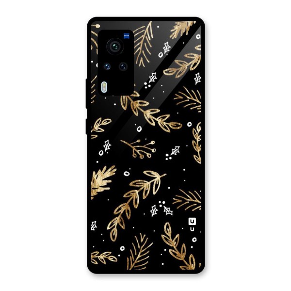 Gold Palm Leaves Glass Back Case for Vivo X60 Pro