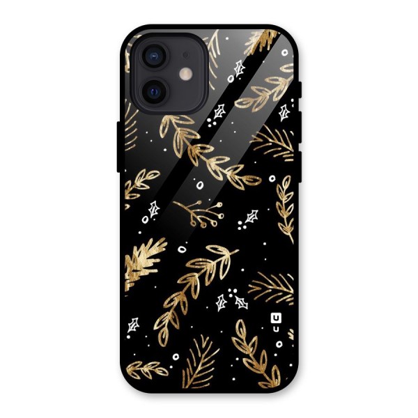 Gold Palm Leaves Glass Back Case for iPhone 12