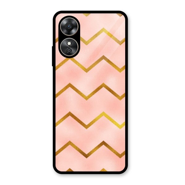 Gold Pink Pattern Glass Back Case for Oppo A17