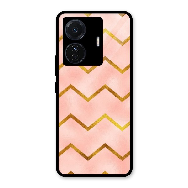 Gold Pink Pattern Glass Back Case for Vivo T1 Pro