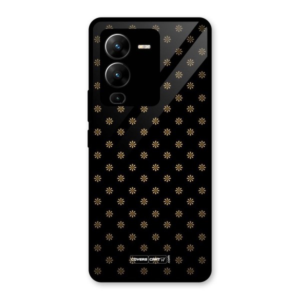 Golden Flowers Glass Back Case for Vivo V25 Pro