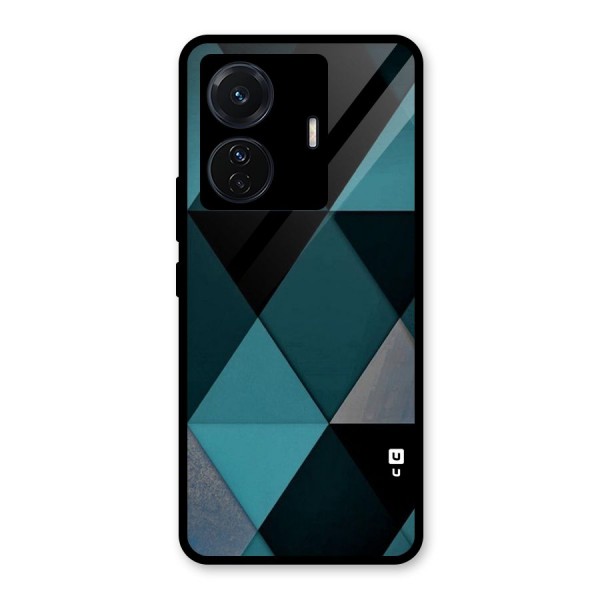 Green Black Shapes Glass Back Case for Vivo T1 Pro