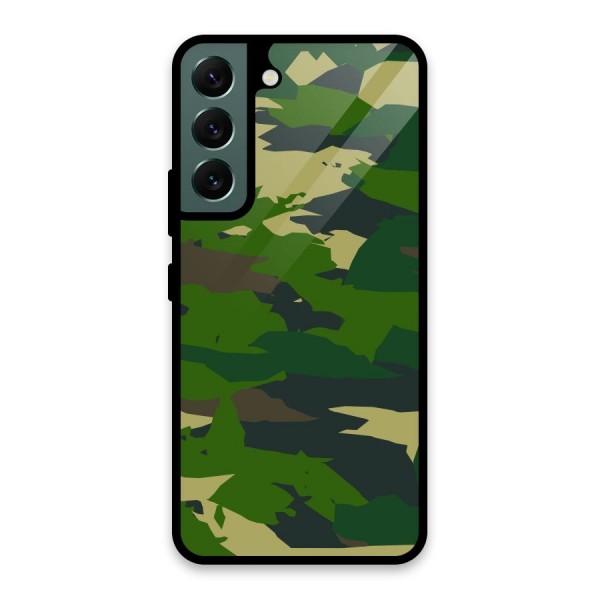 Green Camouflage Army Glass Back Case for Galaxy S22 5G