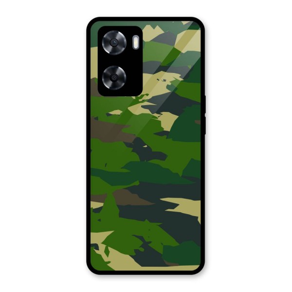 Green Camouflage Army Glass Back Case for Oppo A57 2022