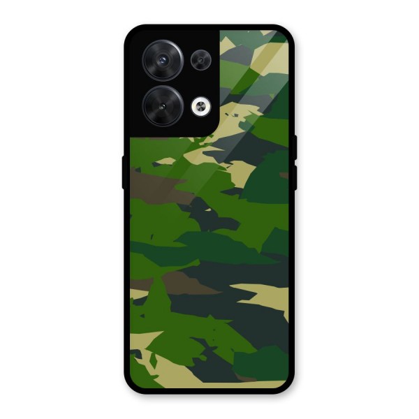 Green Camouflage Army Glass Back Case for Oppo Reno8 5G