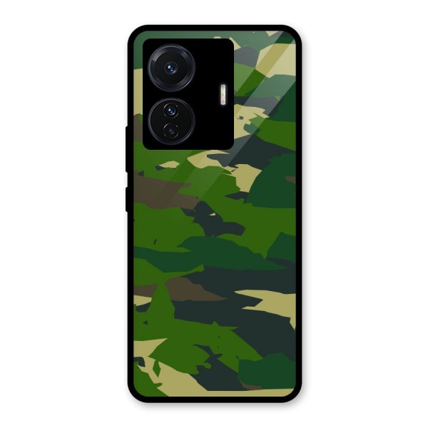 Green Camouflage Army Glass Back Case for Vivo T1 Pro