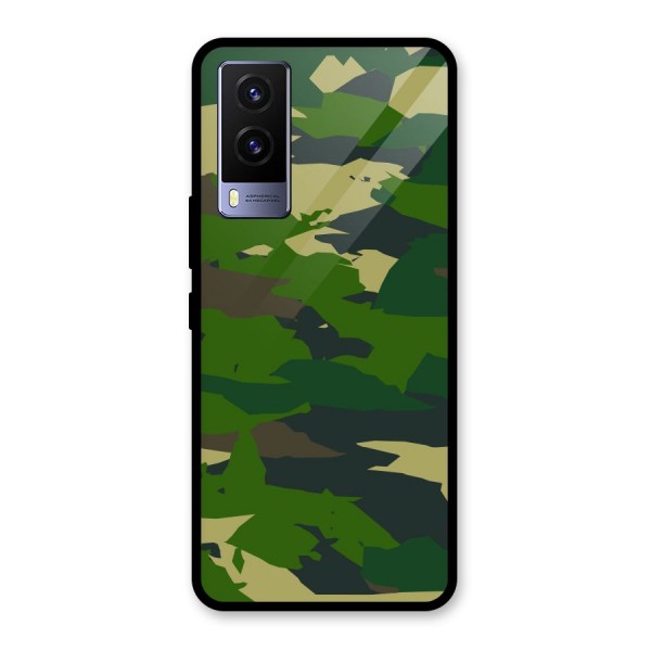 Green Camouflage Army Glass Back Case for Vivo V21e 5G