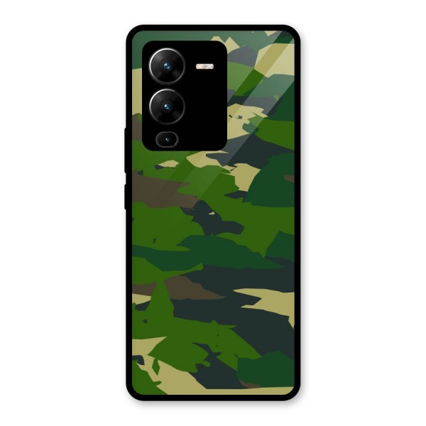 Green Camouflage Army Glass Back Case for Vivo V25 Pro