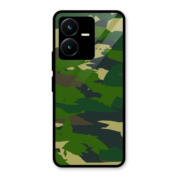 Green Camouflage Army Glass Back Case for Vivo Y22