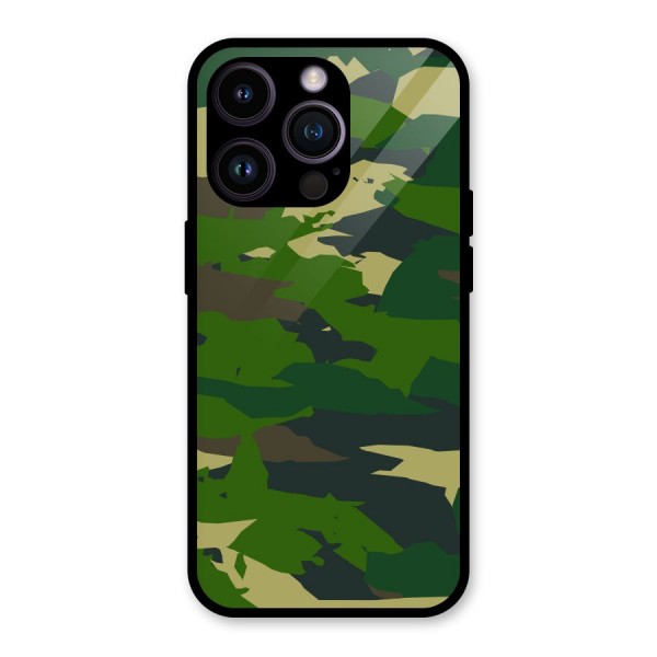 Green Camouflage Army Glass Back Case for iPhone 14 Pro