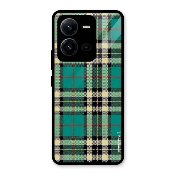 Green Check Glass Back Case for Vivo V25