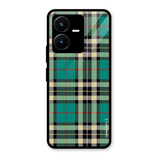 Green Check Glass Back Case for Vivo Y22