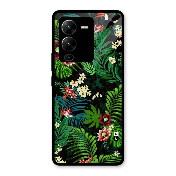 Green Leaf Design Glass Back Case for Vivo V25 Pro