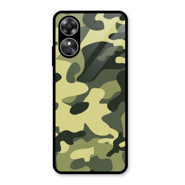 Green Military Pattern Glass Back Case for Oppo A17