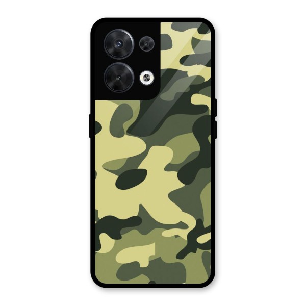 Green Military Pattern Glass Back Case for Oppo Reno8 5G