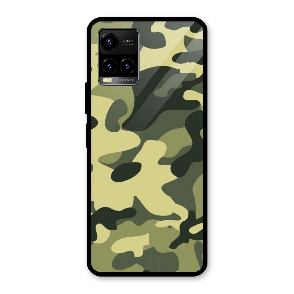 Green Military Pattern Glass Back Case for Vivo Y21 2021