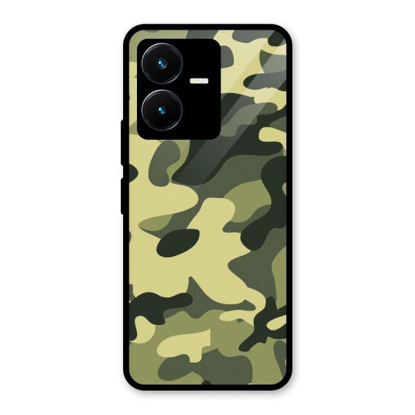 Green Military Pattern Glass Back Case for Vivo Y22